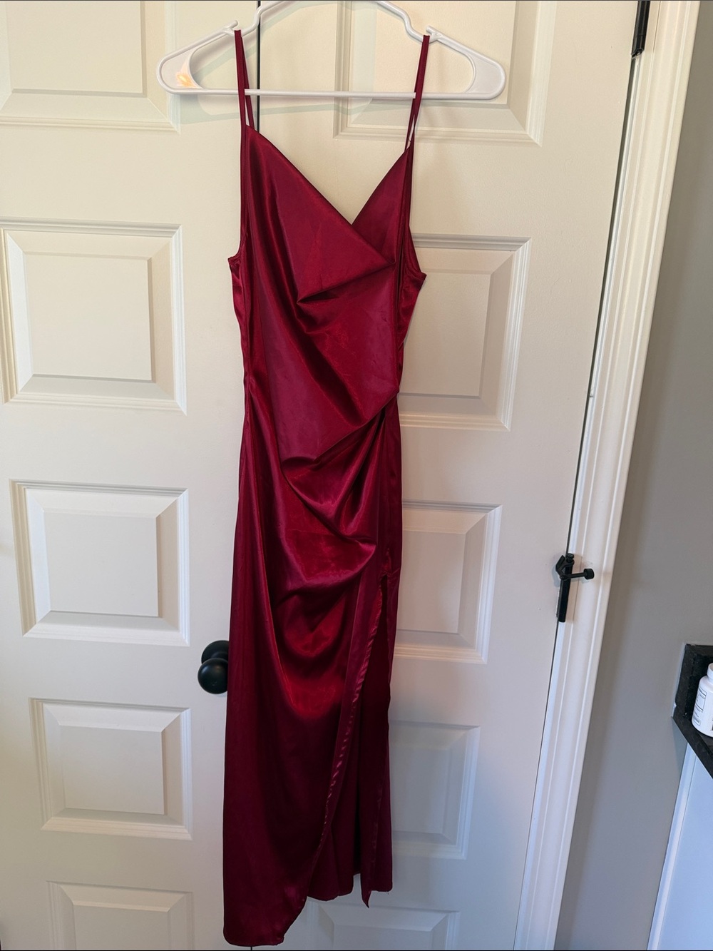 SHEIN Wine Red Satin Draped Maxi Slip Dress